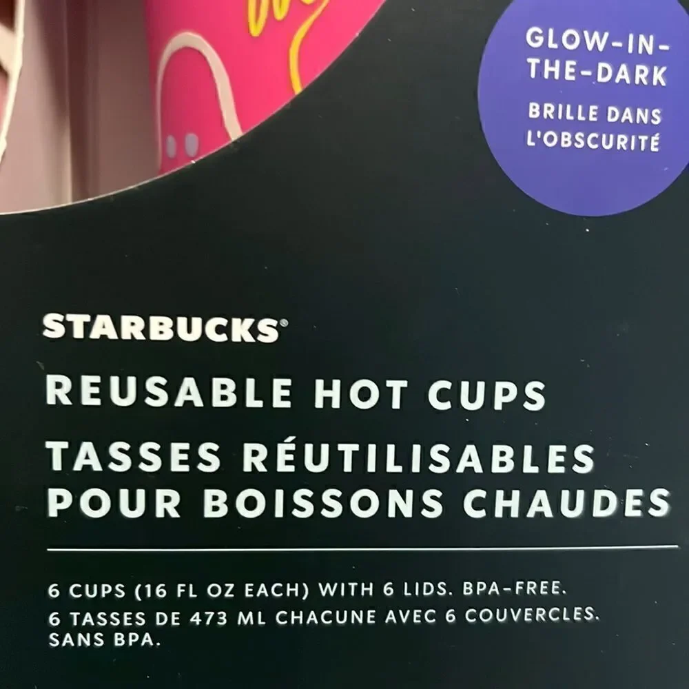 Starbucks Glow In The Dark  Reusable Hot Cups Set of 6 Cups